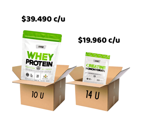COMBO MAYORISTA 10 WHEY CAJA CERRADA+ 14 CREATINAS NEUTRA DOY PACK STAR 300G